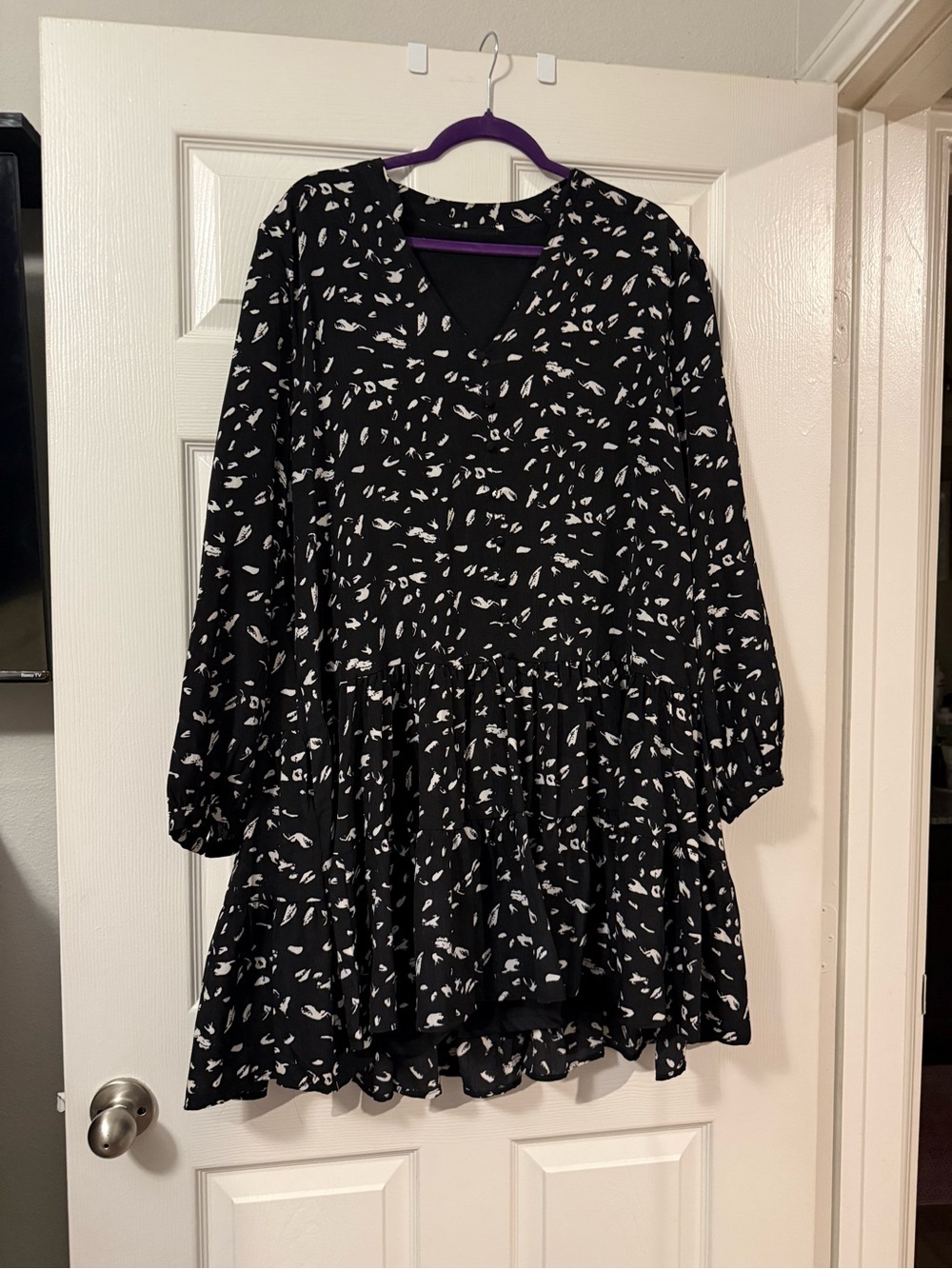 Black and White Printed Tiered Dress